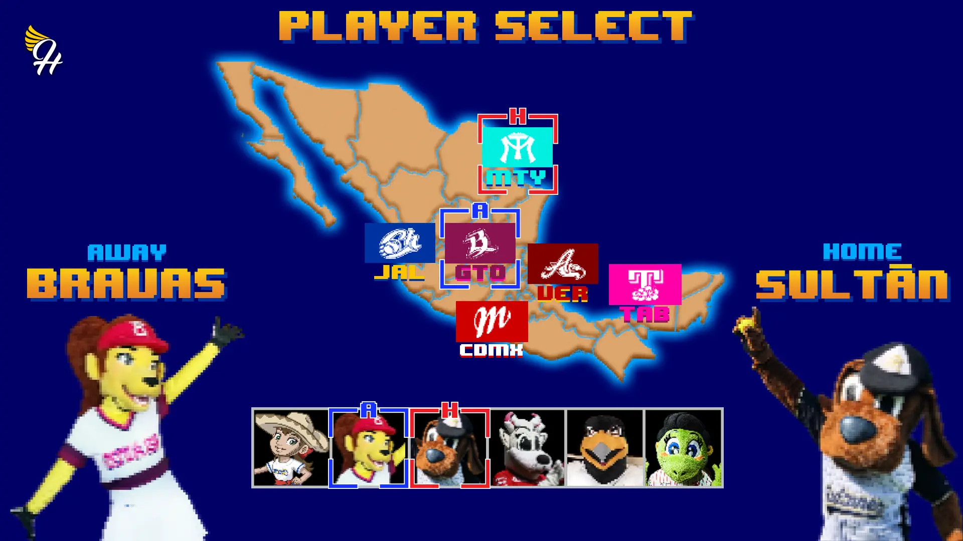 Pantalla de enfrentamiento entres los equipos adversarios y el mapa de la república mexicana