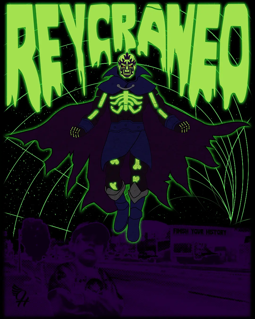 Detalle completo de Rey Cráneo saliendo de un portal dimensional