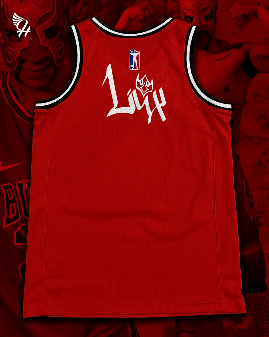 Reverso del Jersey tipo baloncesto con el nombre Lux