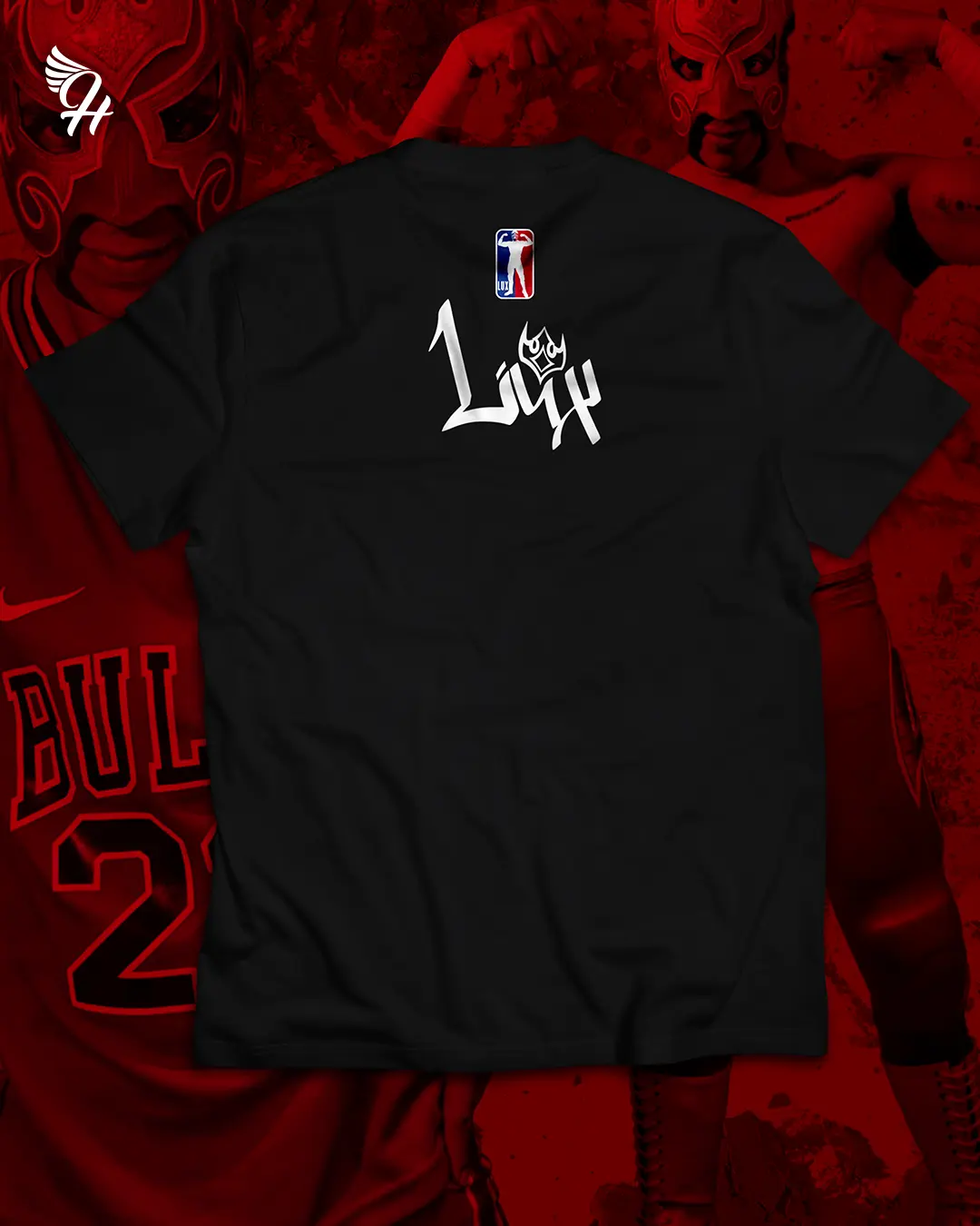 Reverso de la segunda playera de Lux con su nombre en estilo urbano